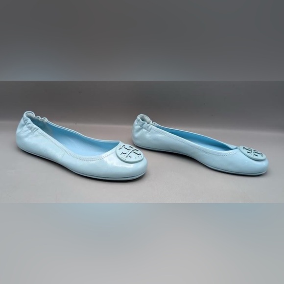 Tory Burch MINNIE TRAVEL BALLET FLAT Leather Island Blue Sz 7.5 - Picture 5 of 10
